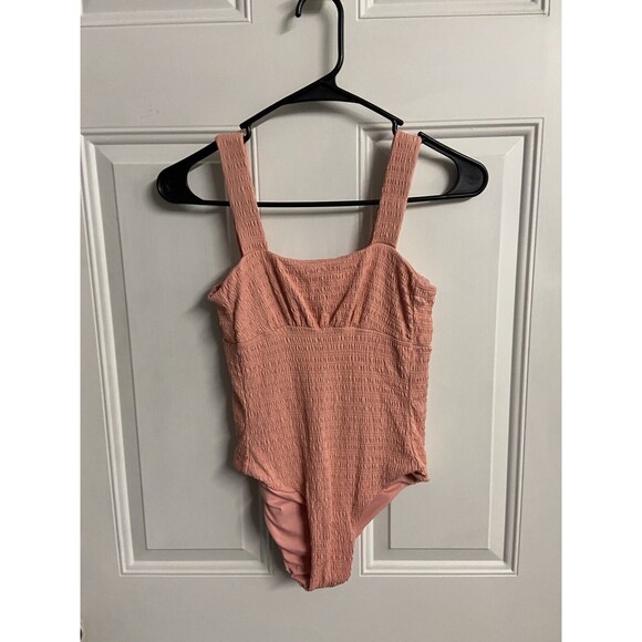 Jacks Swimwear Girls S Peach lined One Piece Swimsuit Smocked Stretchy - Picture 5 of 6